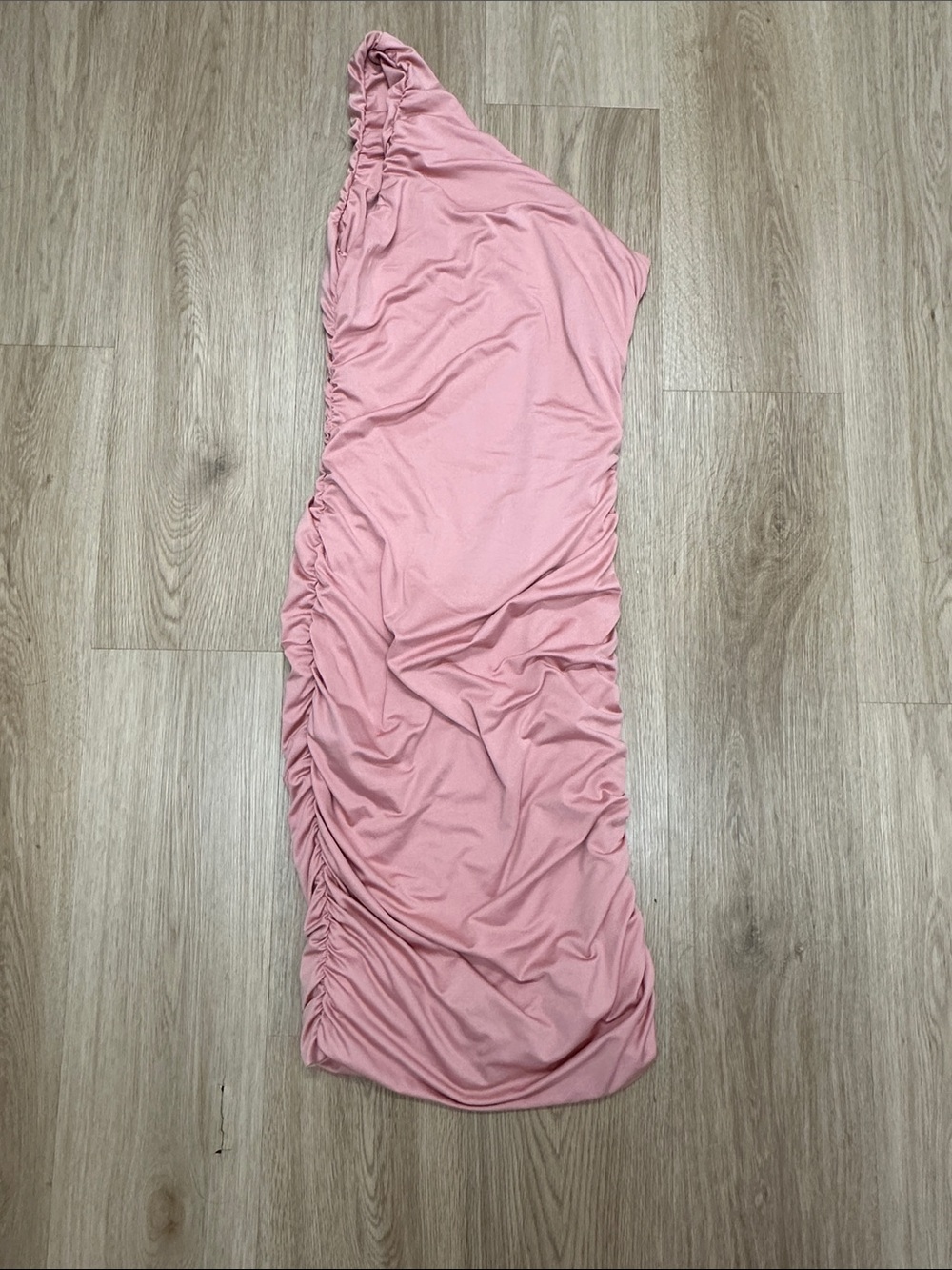 Blush pink one shoulder dress